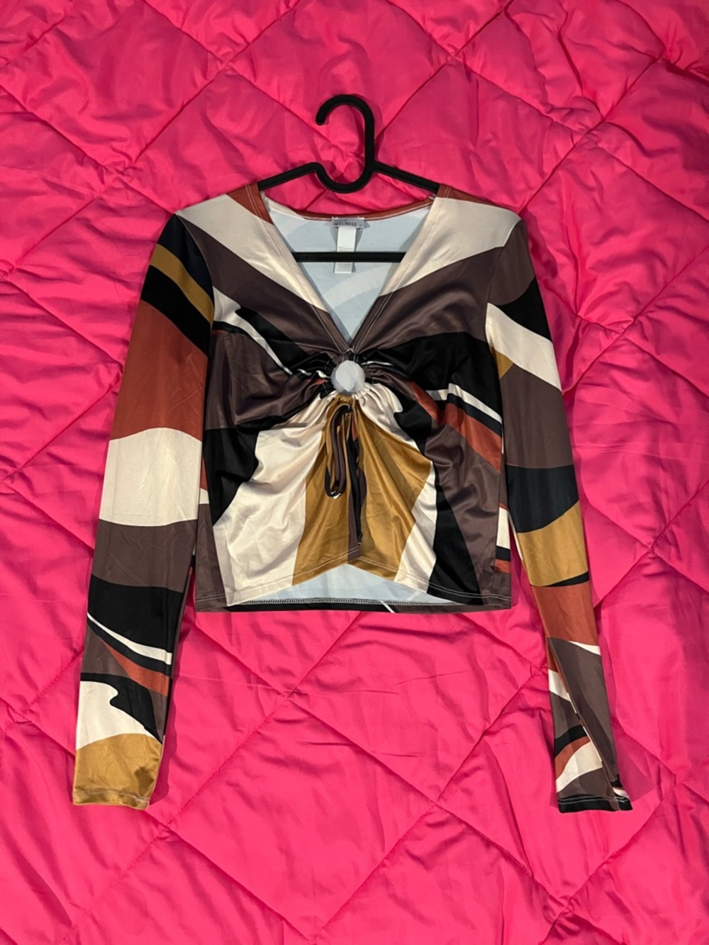 Striped Tie-Front Crop Top in Brown & Cream